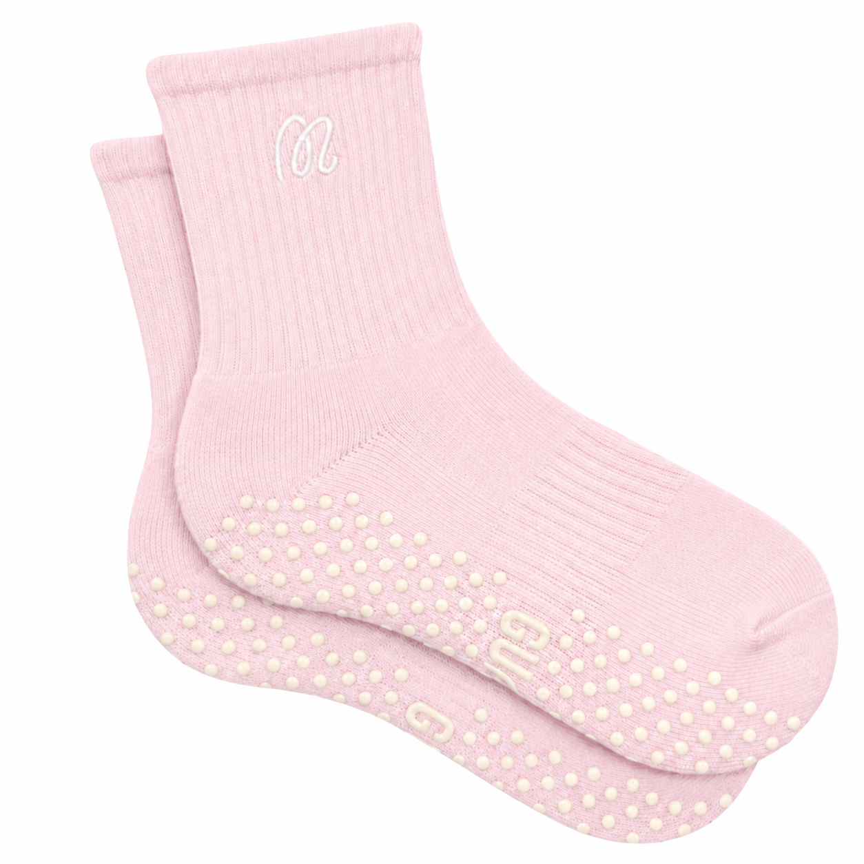 Candyfloss Cream - Crew Length Pink Grip Socks