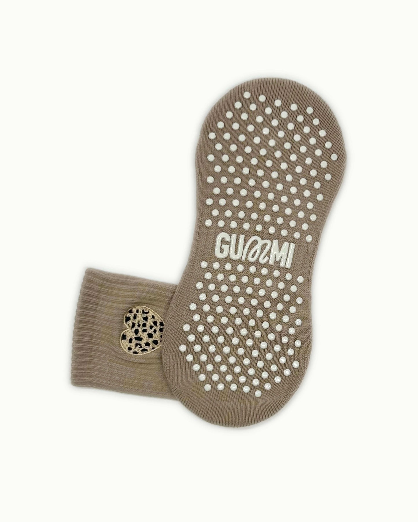 Non-slip sole of taupe GUMMI grip socks for Pilates, reformer, yoga and barre