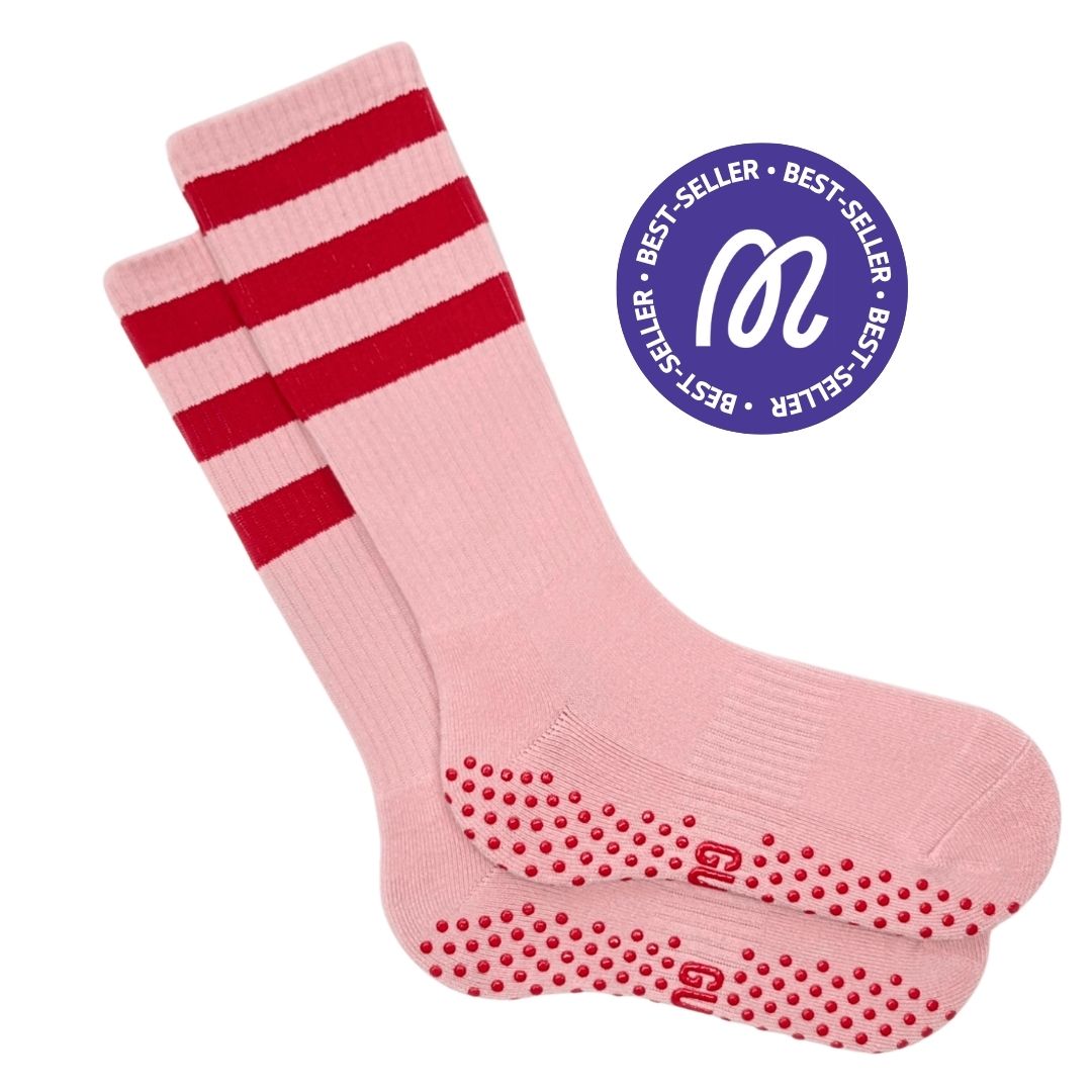 Cherry Pop - Mid Calf Pink Grip Socks