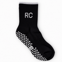 Midnight Mint black Pilates grip sock personalised with embroidered RC initials, grey details and non-slip grip sole