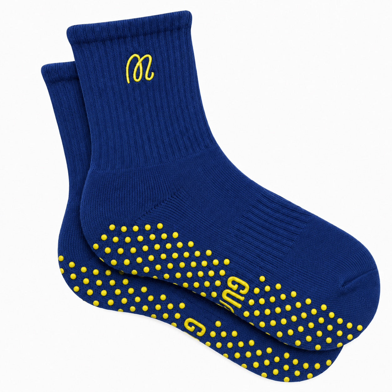 Midnight Honey – Men's Navy and Yellow Crew Length Grip Socks