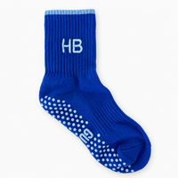 Blue Gummi Balls cobalt blue Pilates grip sock personalised with embroidered HB initials and non-slip grip sole