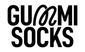 Black 'GUMMI SOCKS' text on a clear  background