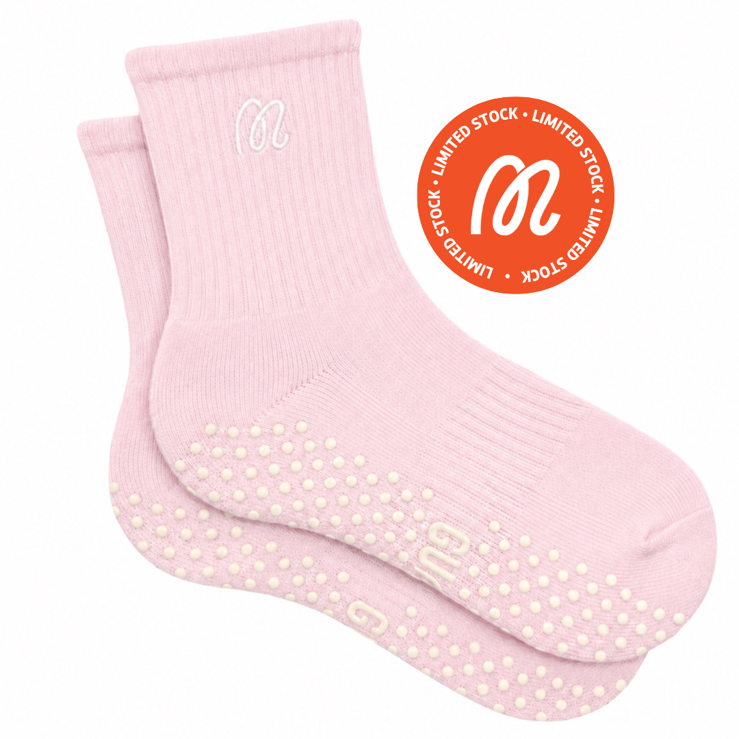 Candyfloss Cream. Crew Length Pink Grip Socks