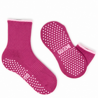 Pink Gummi Balls deep pink crew length Pilates grip socks by GUMMI SOCKS with matching non-slip grip dots on the soles