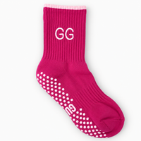 Pink Gummi Balls personalised pink Pilates grip sock embroidered with GG initials and matching non-slip sole grips