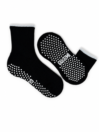 Midnight Mint black crew length Pilates grip socks with white trim and white non-slip grip dots by GUMMI SOCKS