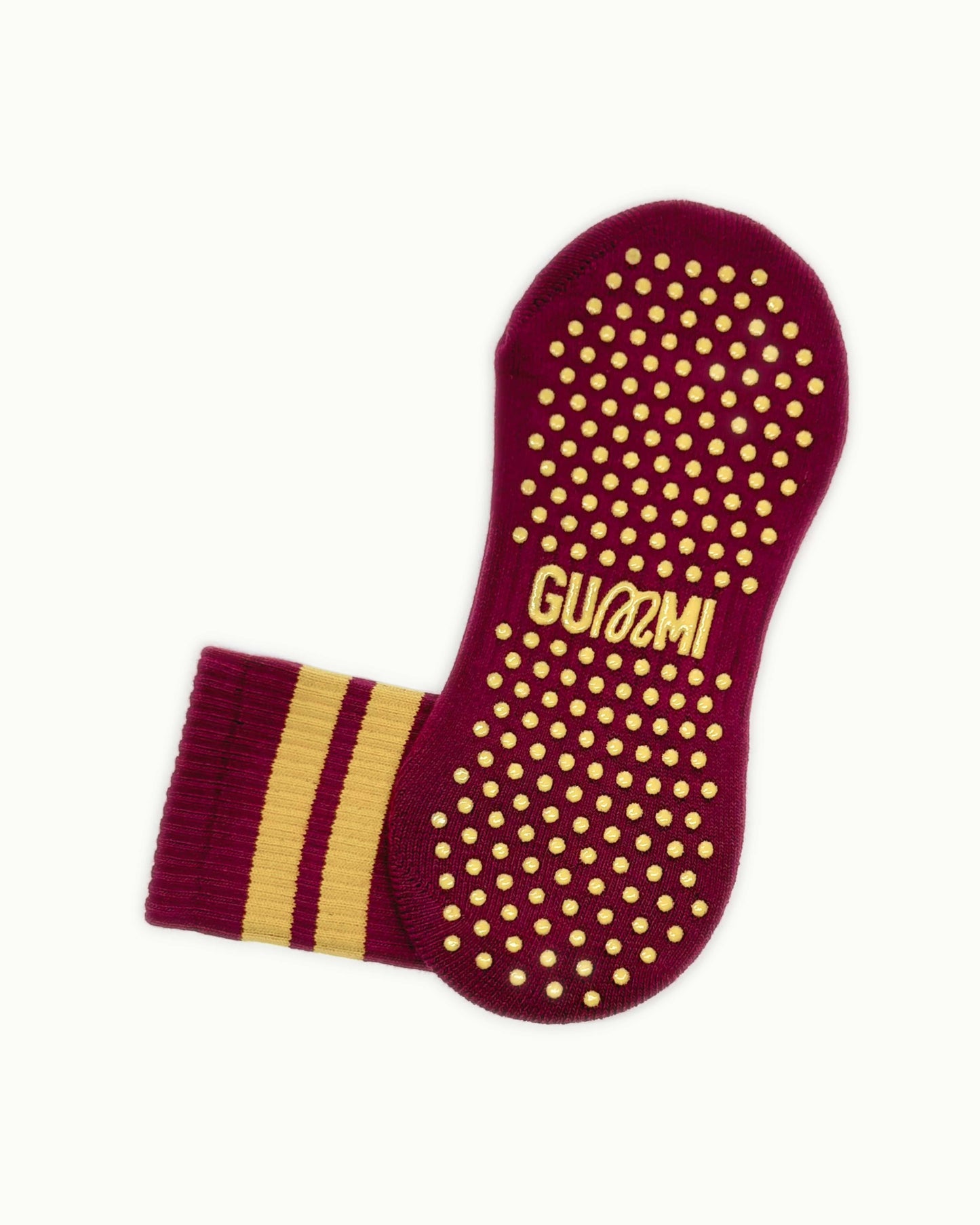 Non-slip sole of burgundy GUMMI grip socks for Pilates, reformer, yoga and barre