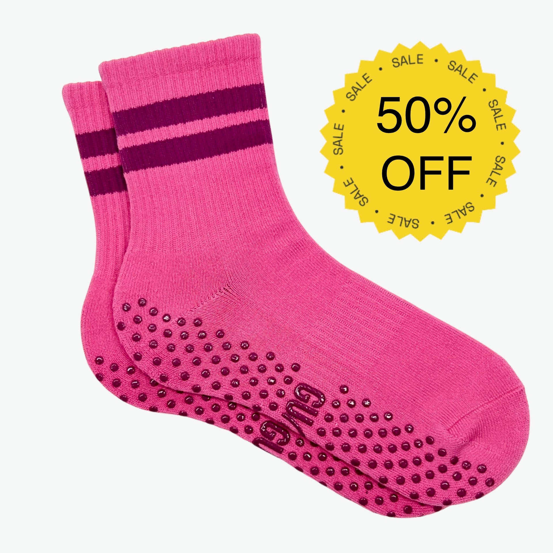 Raspberry Ripple - Crew Length Pink Grip Socks