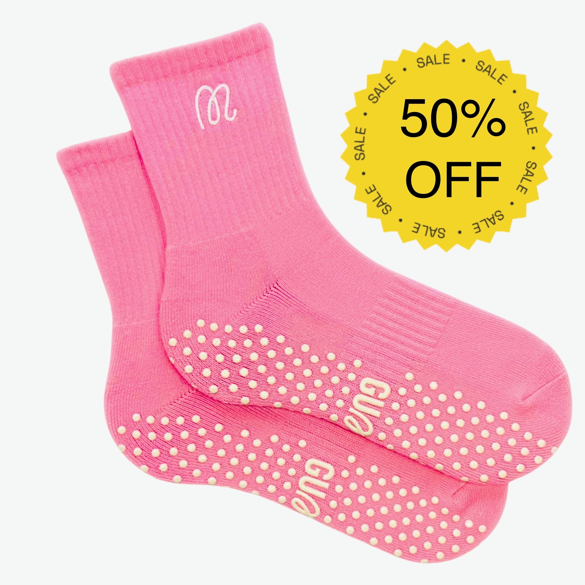 Strawberry Whip - Crew Length Pink Grip Socks