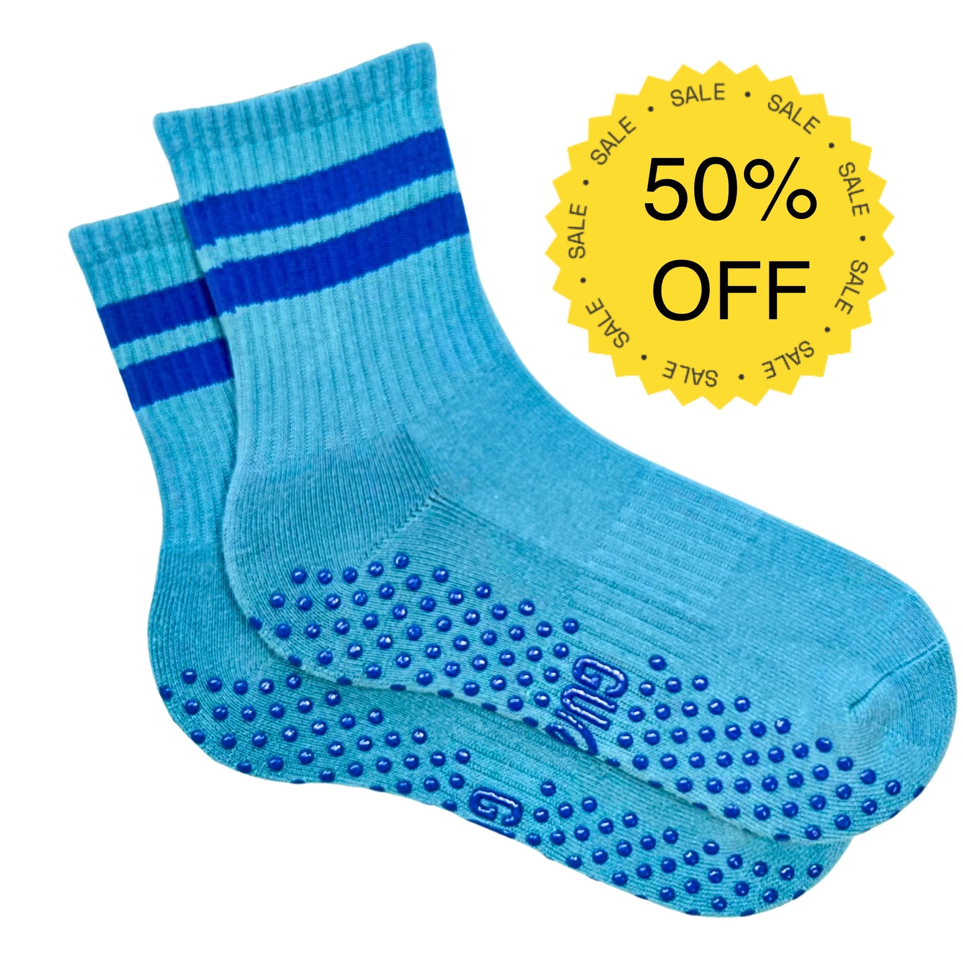 Blueberry Ripple - Crew Length Blue Grip Socks