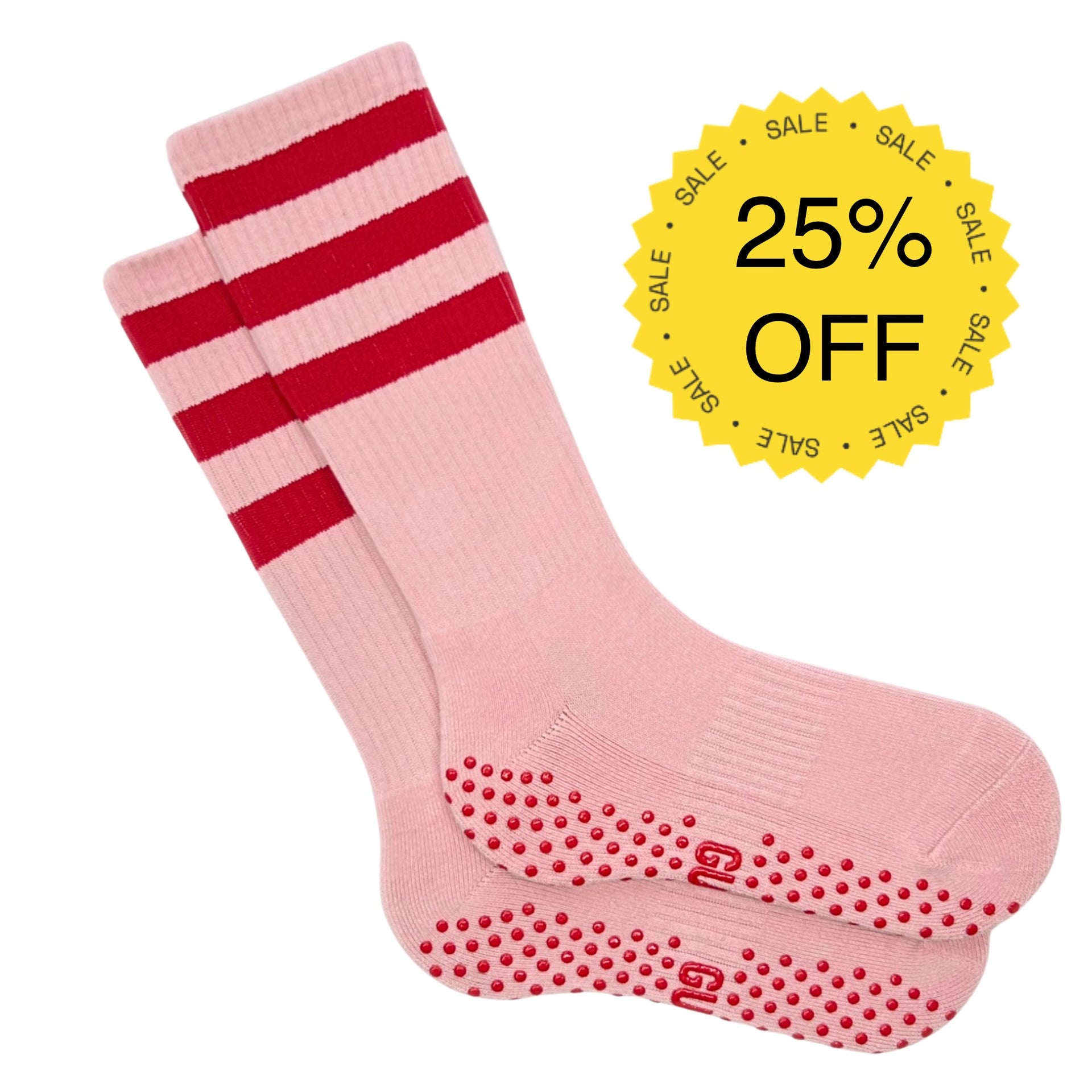 Cherry Pop - Mid Calf Pink Grip Socks