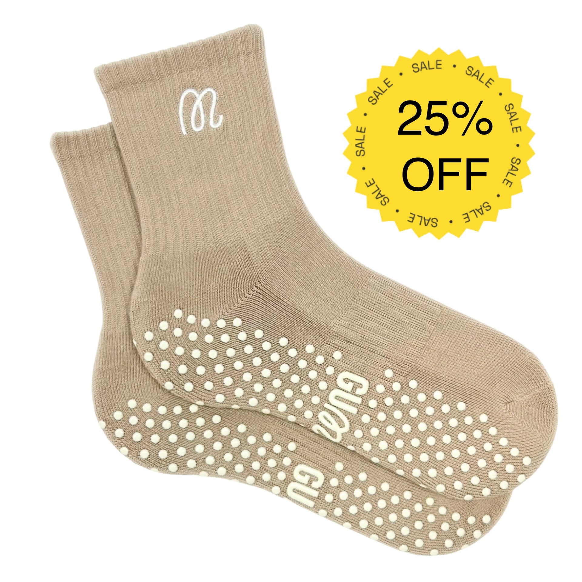 Café Crème - Crew Length Brown Grip Socks