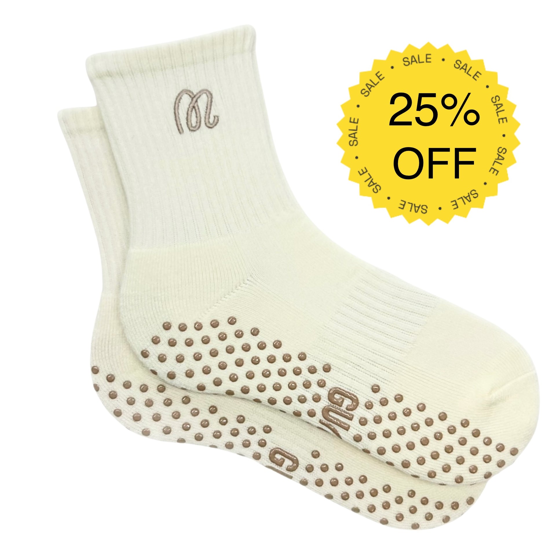 Vanilla Whip - Crew Length Cream Grip Socks