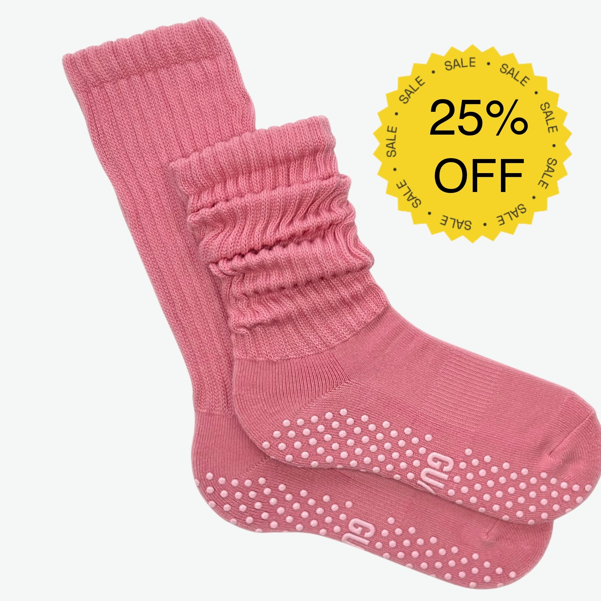 Strawberry Fluff - Slouchy Pink Grip Socks