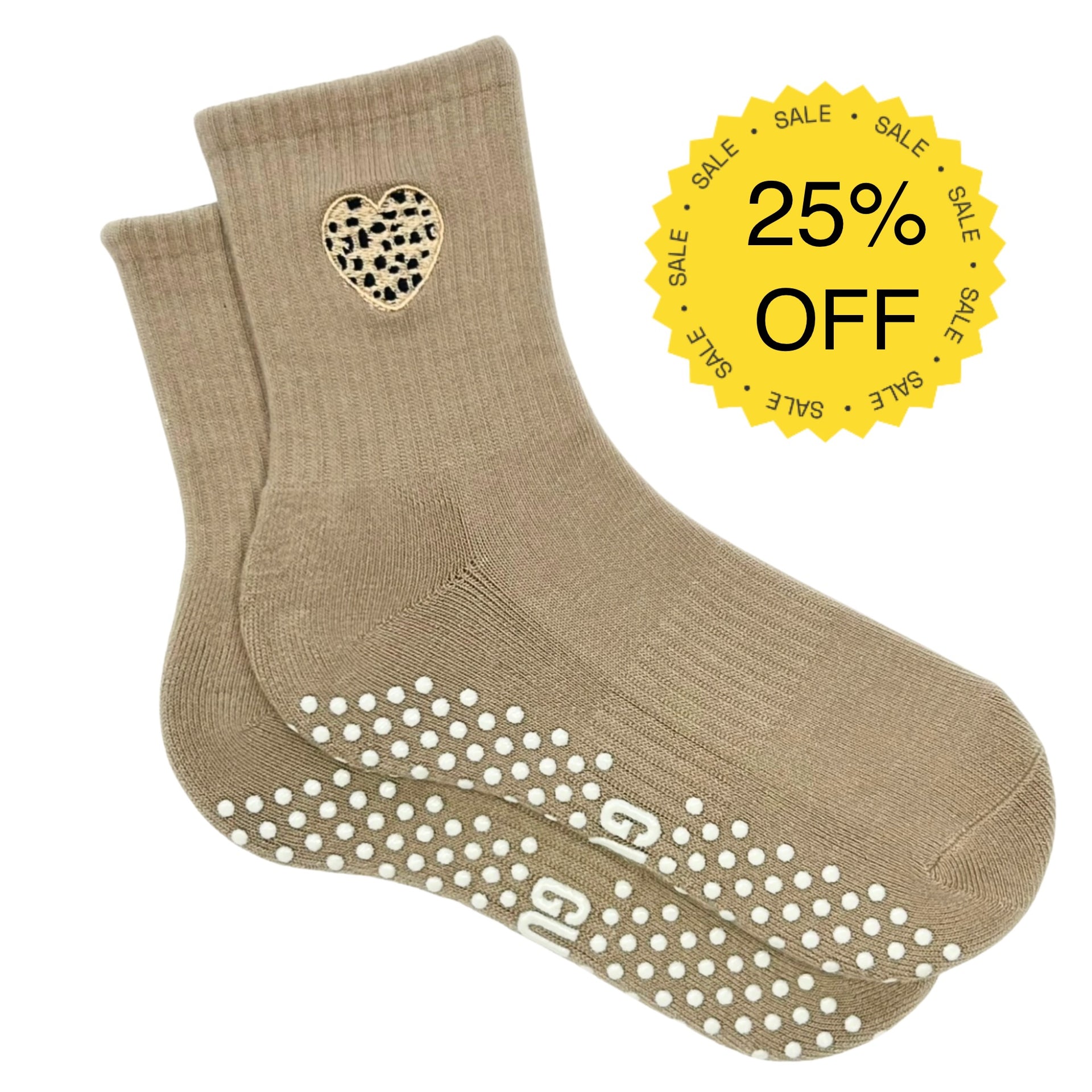 Sugar Safari (Special Edition) - Crew Length Brown Grip Socks