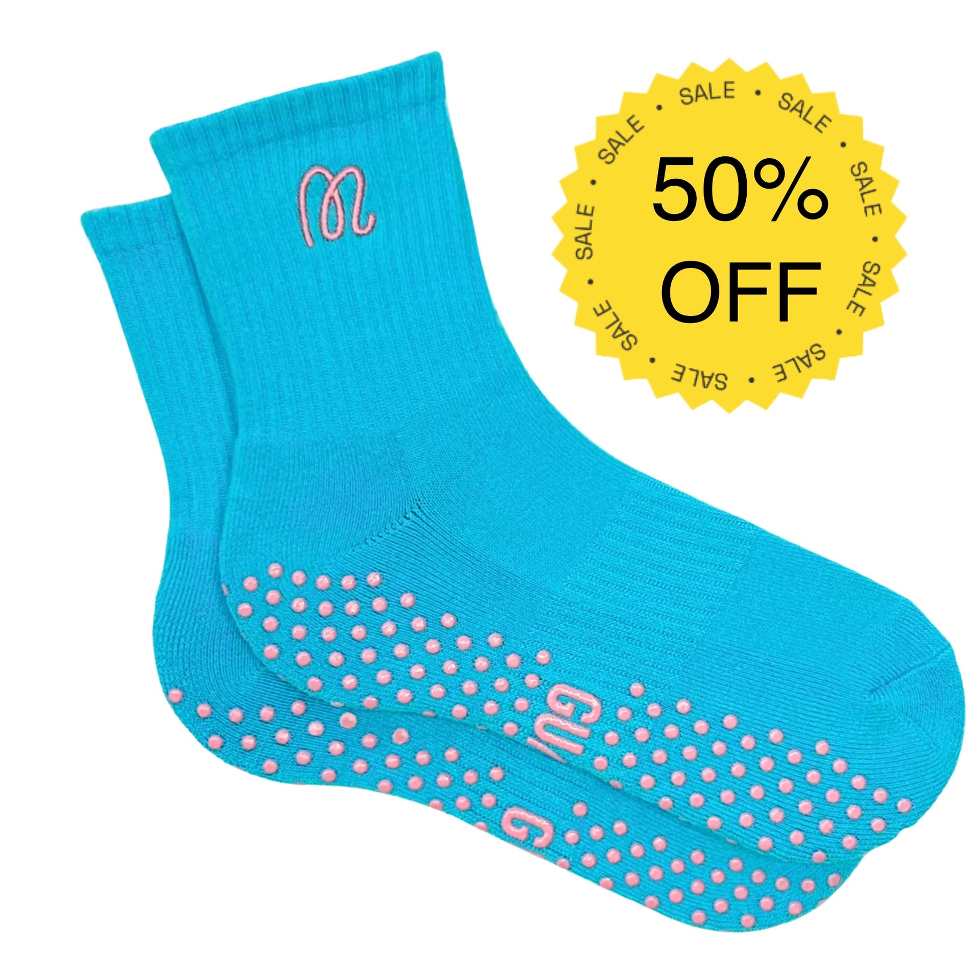 Blue Bubblegum Fizz - Crew Length Blue Grip Socks