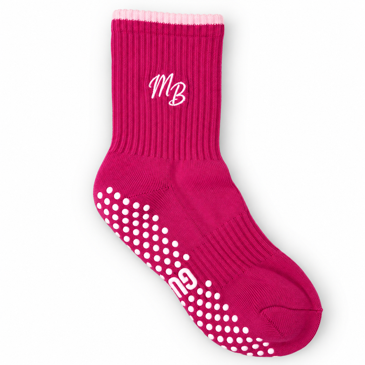 Personalised Pink Gummi Balls vibrant candy-pink crew Pilates grip sock with embroidered monogram initials