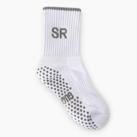 Personalised white Ice Mint crew grip sock with embroidered SR initials, grey detailing and non-slip sole