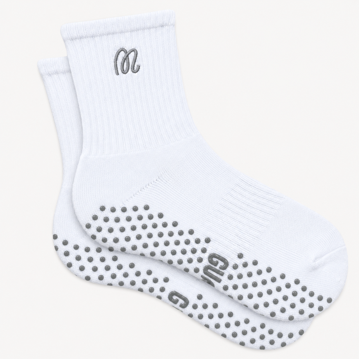 Stone Cream – Men's White and Grey Crew Length Grip Socks